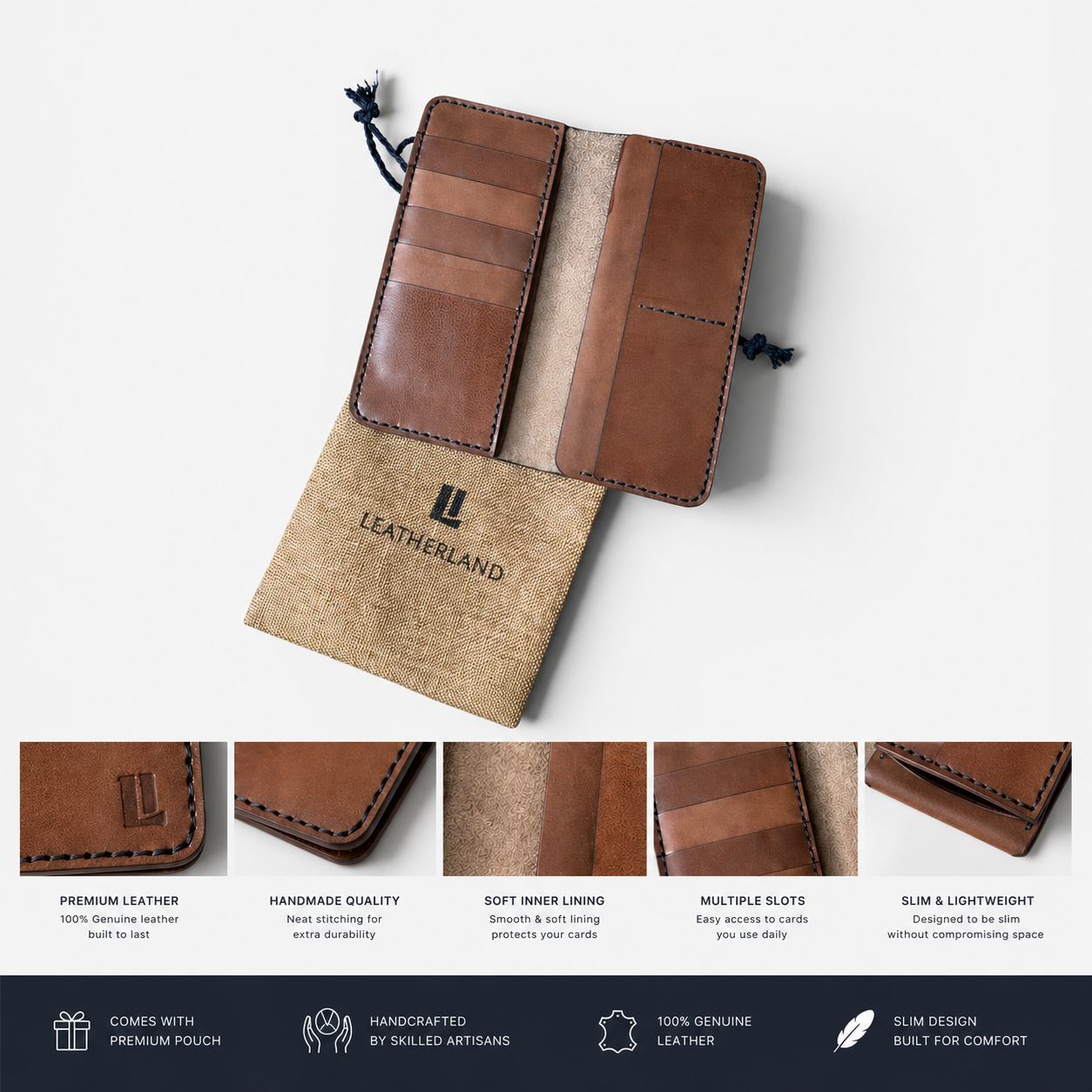 LeatherLand Long Slim Wallet